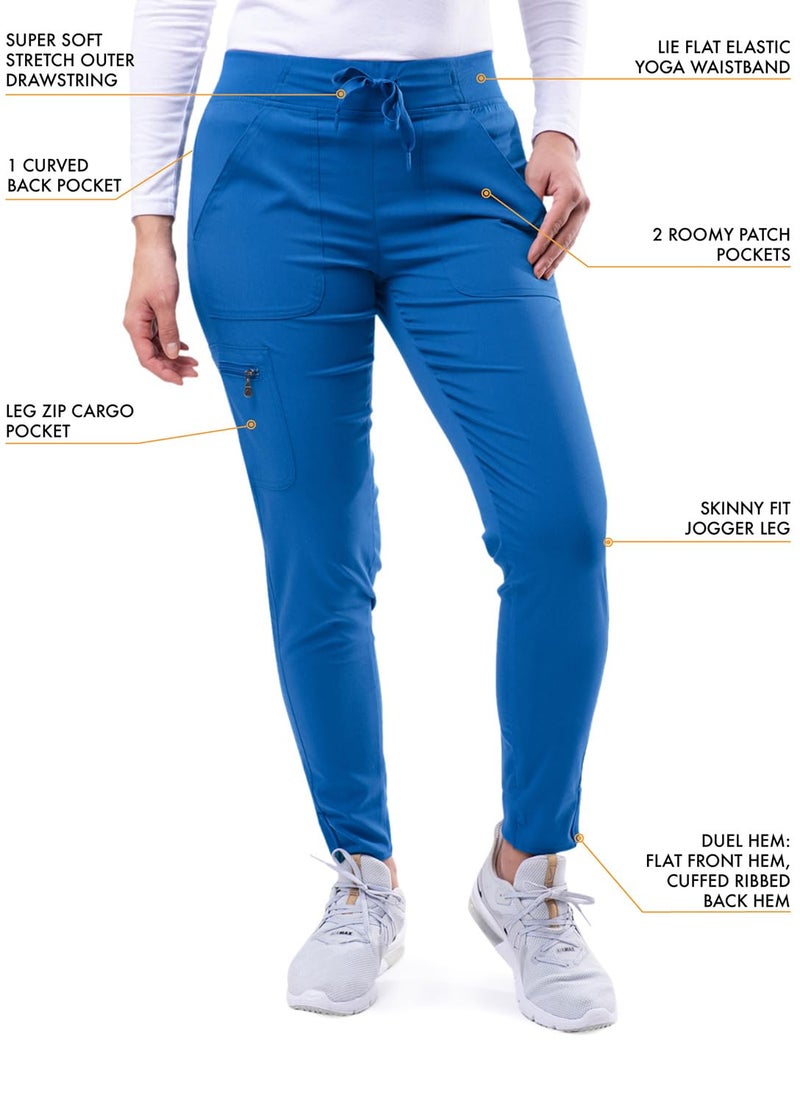 Adar Uniforms Adar Pro Athletic Scrubs Set For Women - Stretch V-Neck Scrub Top & Yoga Jogger Cargo Scrub Pants, 10 Pockets - P9500 - Royal Blue - M - Image 4